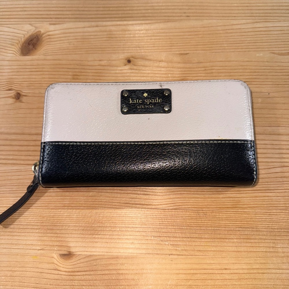 Kate Spade‎ New York Zip Wallet Black White Leather | Continental Clutch
